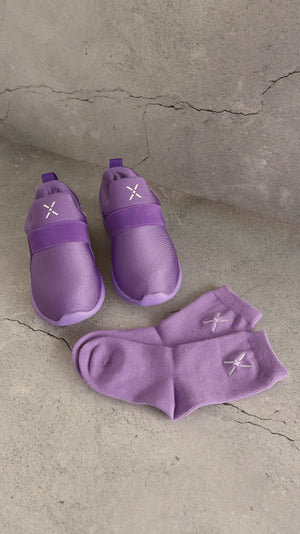 Purple matching sneakers and socks for kids by Mix Kix