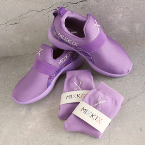 Purple cotton kids socks Mix Kix with purple sneakers