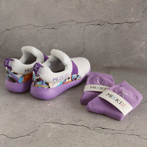 Purple cotton kids socks Mix Kix with white sneakers