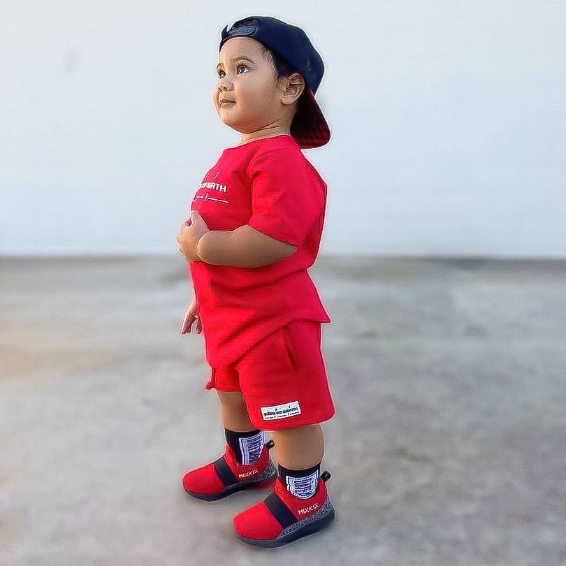 Slip-on red sneakers for kids by Mix Kix. 