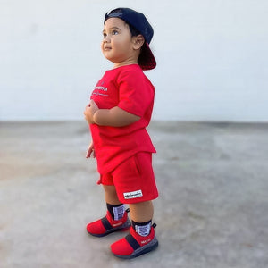 Slip-on red sneakers for kids by Mix Kix. 