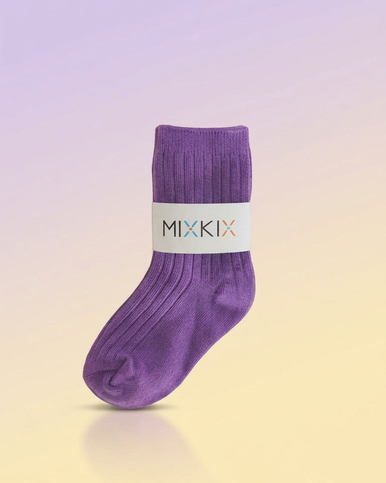 Purple ribbed crew sock by Mix Kix for children. 