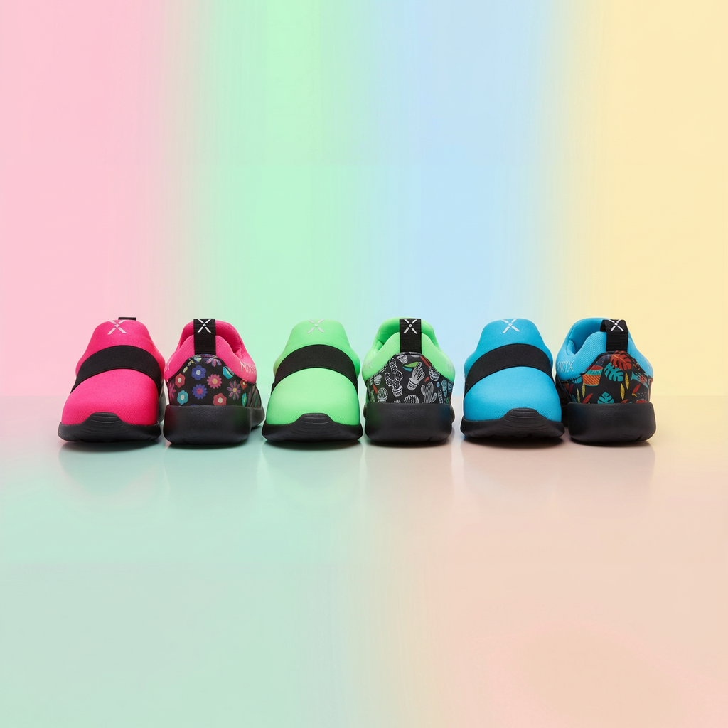 Colorful children's shoes on a gradient background