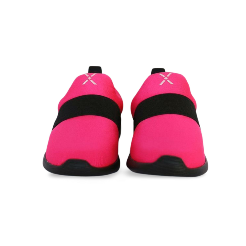 Bright pink floral slip-on sneakers for toddlers, machine washable with flexible soles for kids growing feet.
