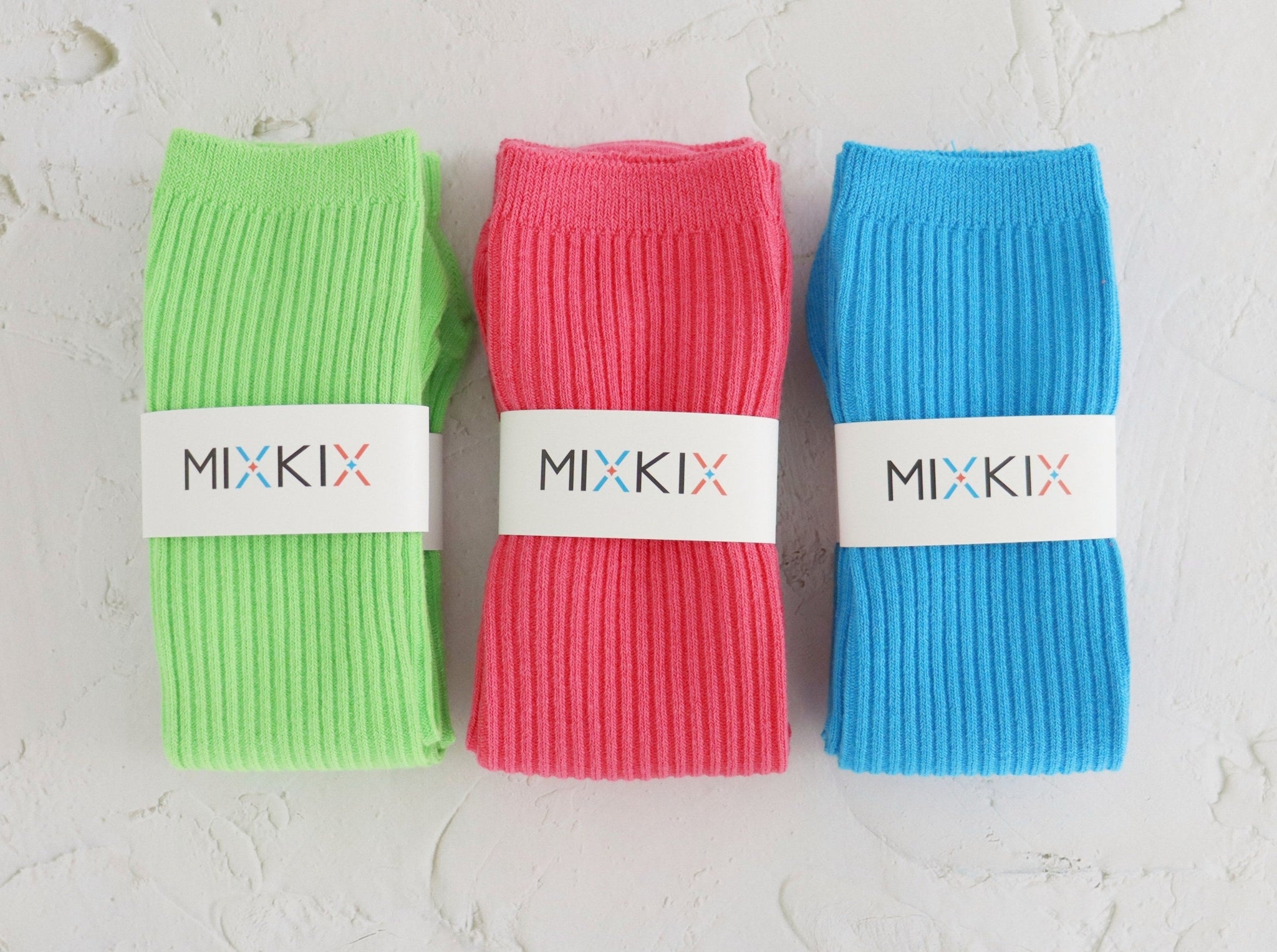 Kids slouch socks in green, pink and blue